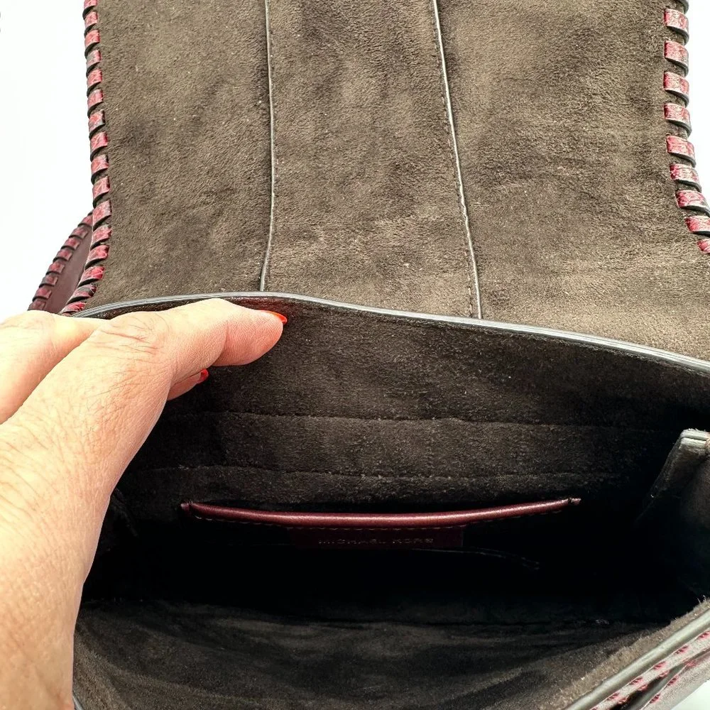 NWOT Michael Kors LILLIE Whip Stitched Leather Bag/Crossbody OXBLOOD RED PYTHON - Picture 12 of 16